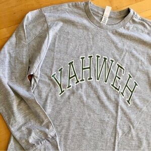 Lane Seven YAHWEH Long Sleeve Collegiate Style Tee, Gray, Green, Size S